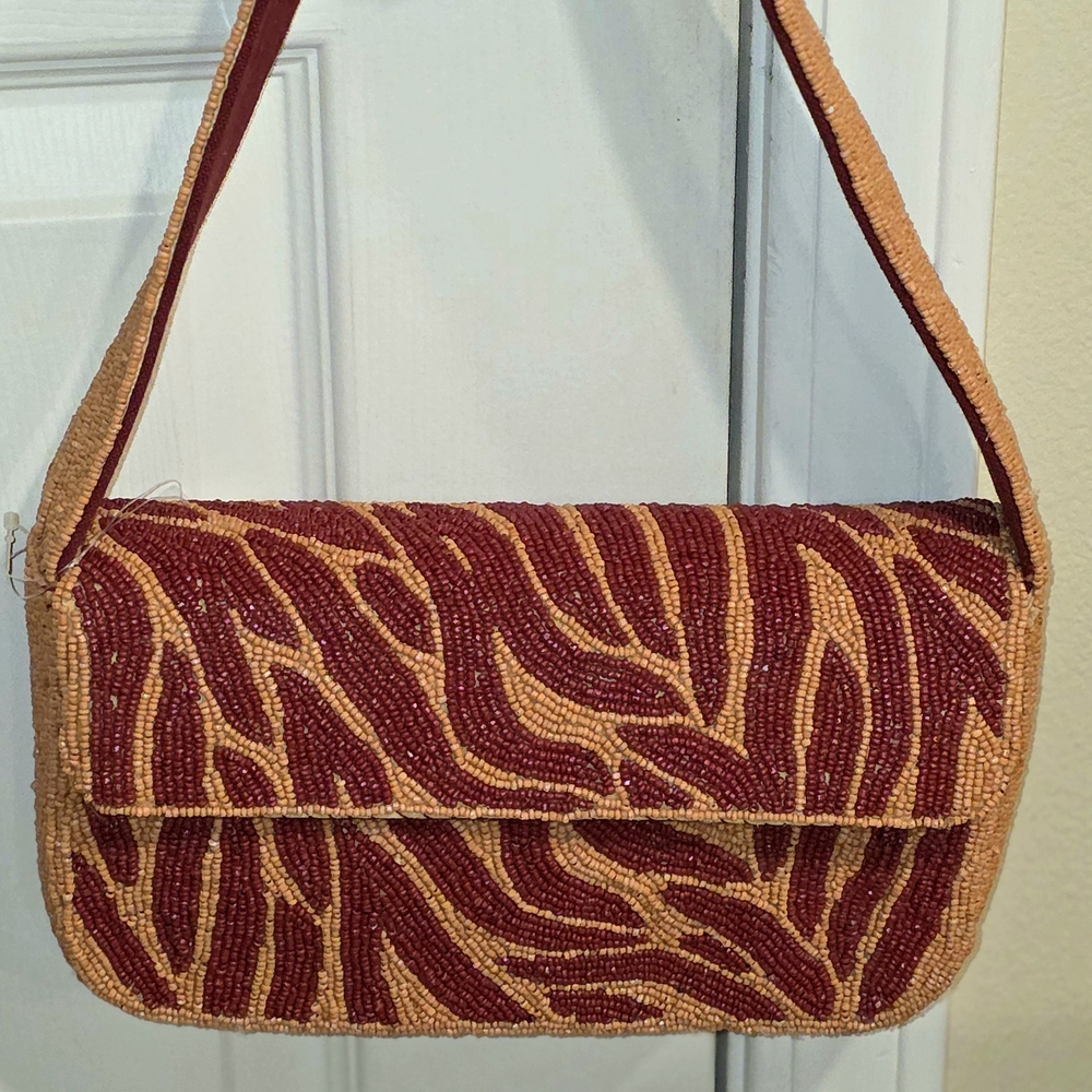 America and Beyond - Beaded Shoulder Bag - Red and Peach